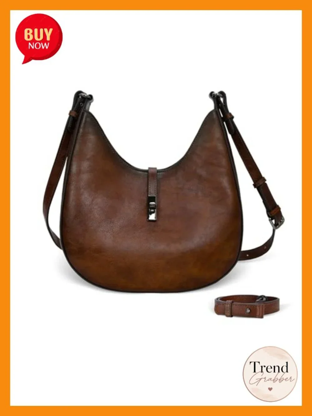 Leather Crescent Crossbody Bag with Two Straps Twist-Lock Closure
